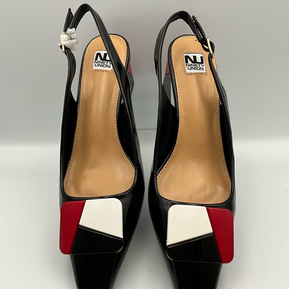 Ninety Union Heels Size 9 Red, White & Black 2.5” Block Heel Slingback - Picture 3 of 6